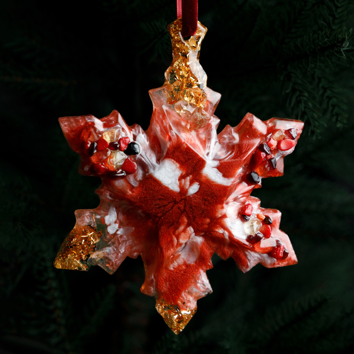Christmas tree toy with coral "Snowflake" from the Rozhdestvenskaya collection